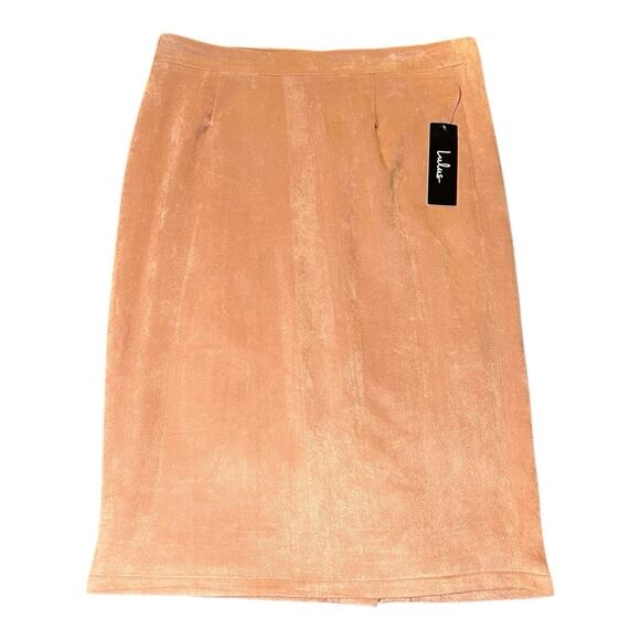 NWT Lulus Superpower Blush Pink Back Zip Straight Faux Suede Pencil Skirt Size M - Picture 1 of 6